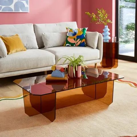 BOXED ELEMENTS BOWDEN GLASS COFFEE TABLE - AMBER (1 BOX)