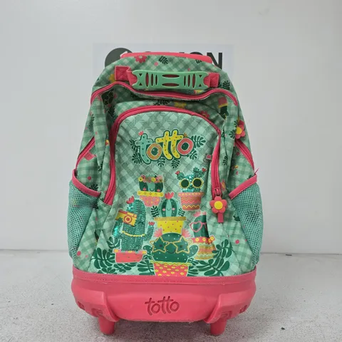 TOTTO KIDS ROLLING BACKPACK – MINT GREEN & PINK WITH CACTUS DESIGN