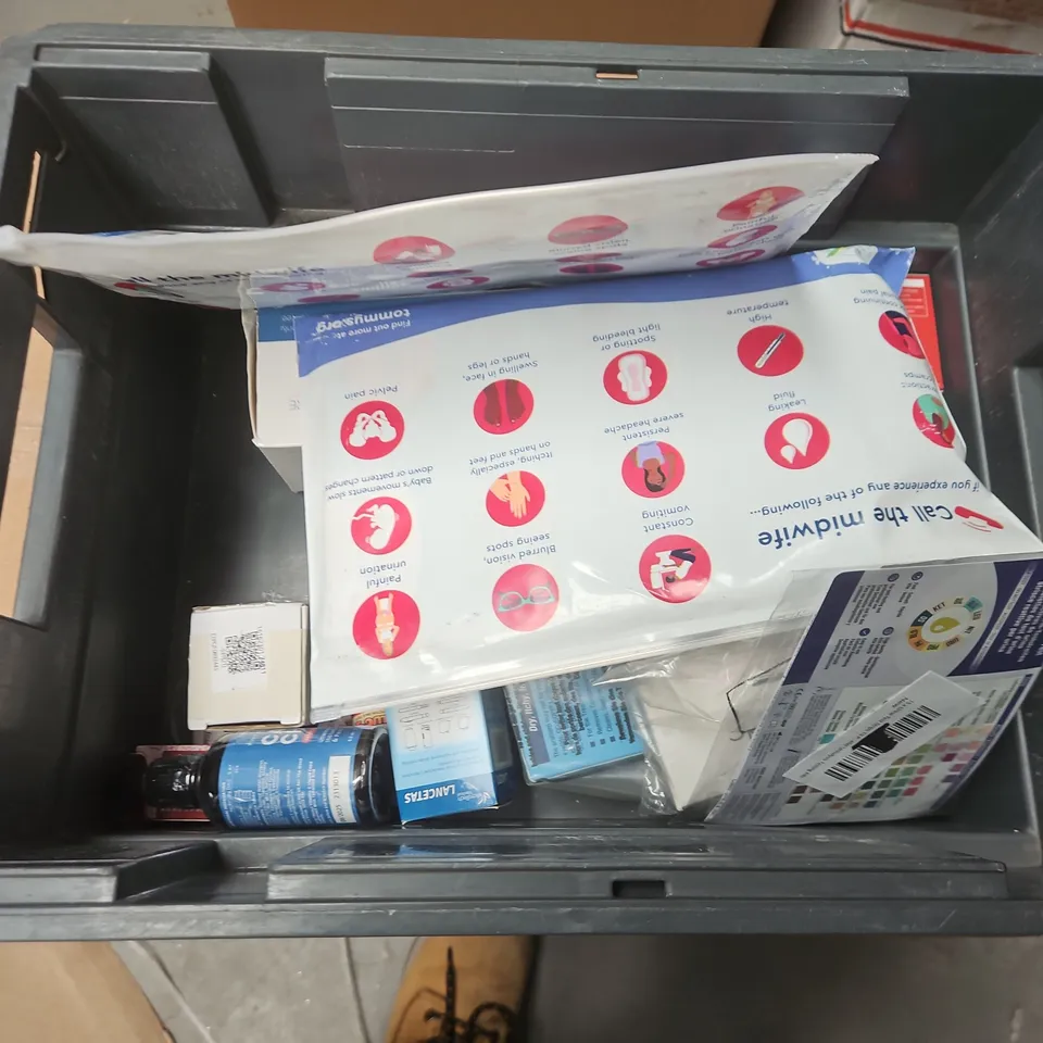 TOTE OF APPROXIMATELY 20 ASSORTED HEALTHCARE PRODUCTS TO INCLUDE BOUNTY PREGNANCY PACKS - MUCUS CLEARANCE DEVICE AND CBD OIL SPRAY