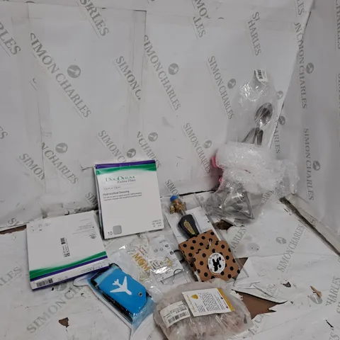 TOTE OF APPROXIMATELY 15 ASSORTED HOUSEHOLD ITEMS TOO INCLUDE HYDROCOLLOID DRESSING , SOLAR PLEXUS STONES , PROPANE TORCH , ETC
