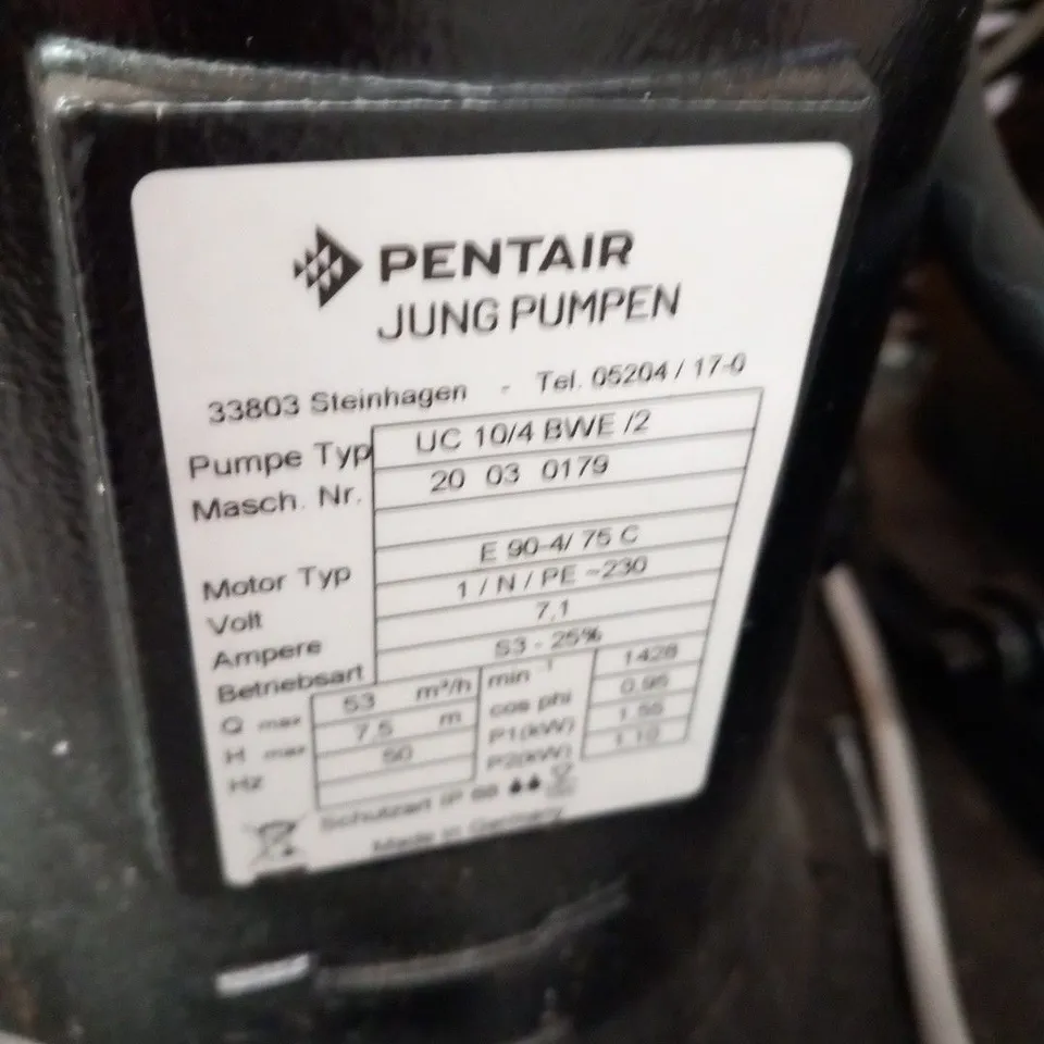 PENTAIR JUNG PUMPEN UC 10/4 BWE /2 SEWAGE LIFTING STATION