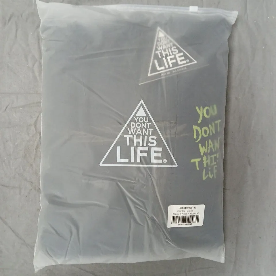 BOX OF APPROXIMATELY 10 YOU DON'T WANT THIS LIFE PAINTER HOODIE IN BLACK/NEON YELLOW SIZE MEDIUM
