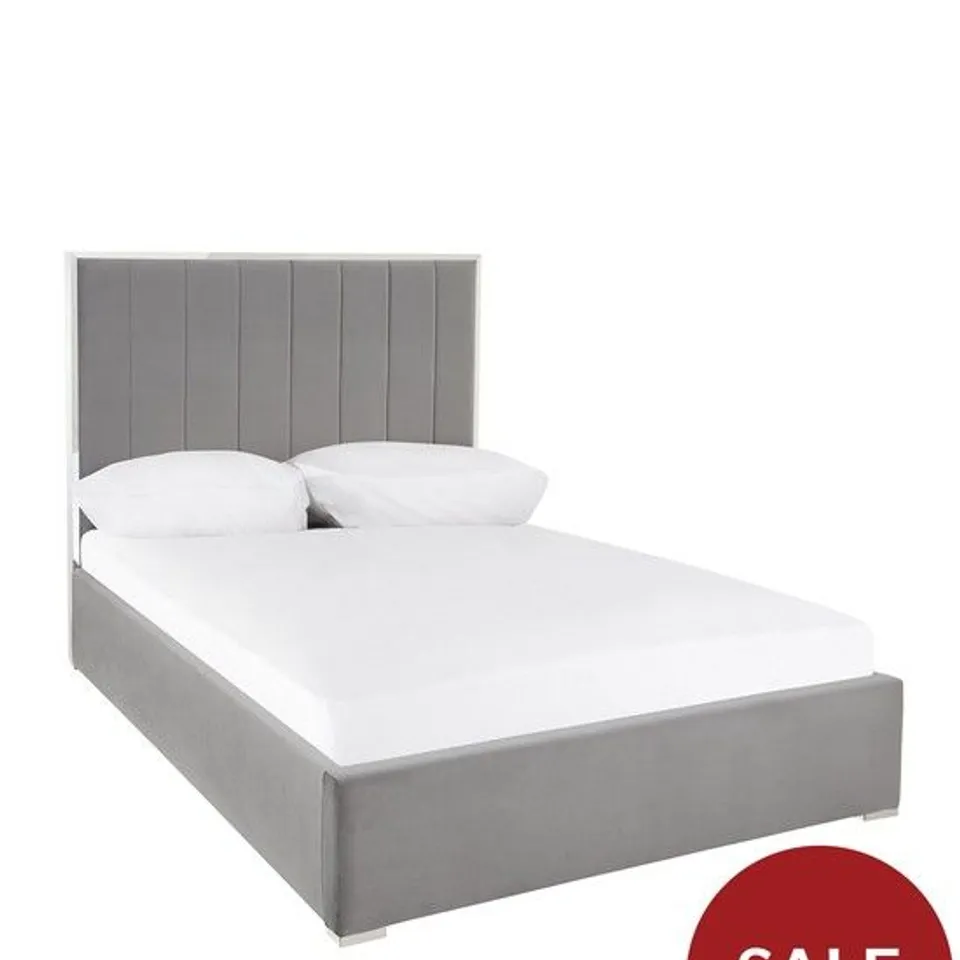 BOXED GRADE 1 ELSIE DOUBLE BEDFRAME IN GREY - 2 BOXES COMPLETE