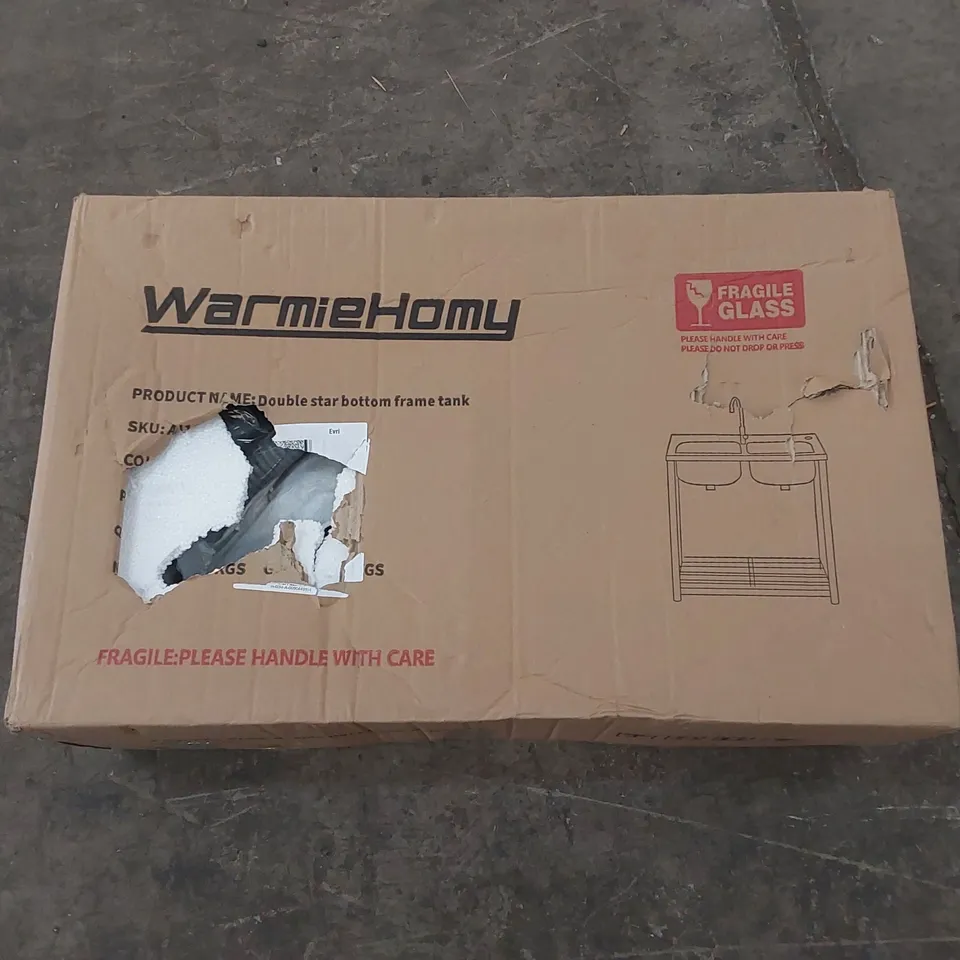 BOXED TWO COMPARTMENT STAINLESS STEEL SINK WITH SHELF