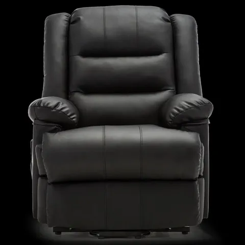 BOXED LOXLEY BLACK FAUX LEATHER RISE RECLINER CHAIR (2 BOXES)