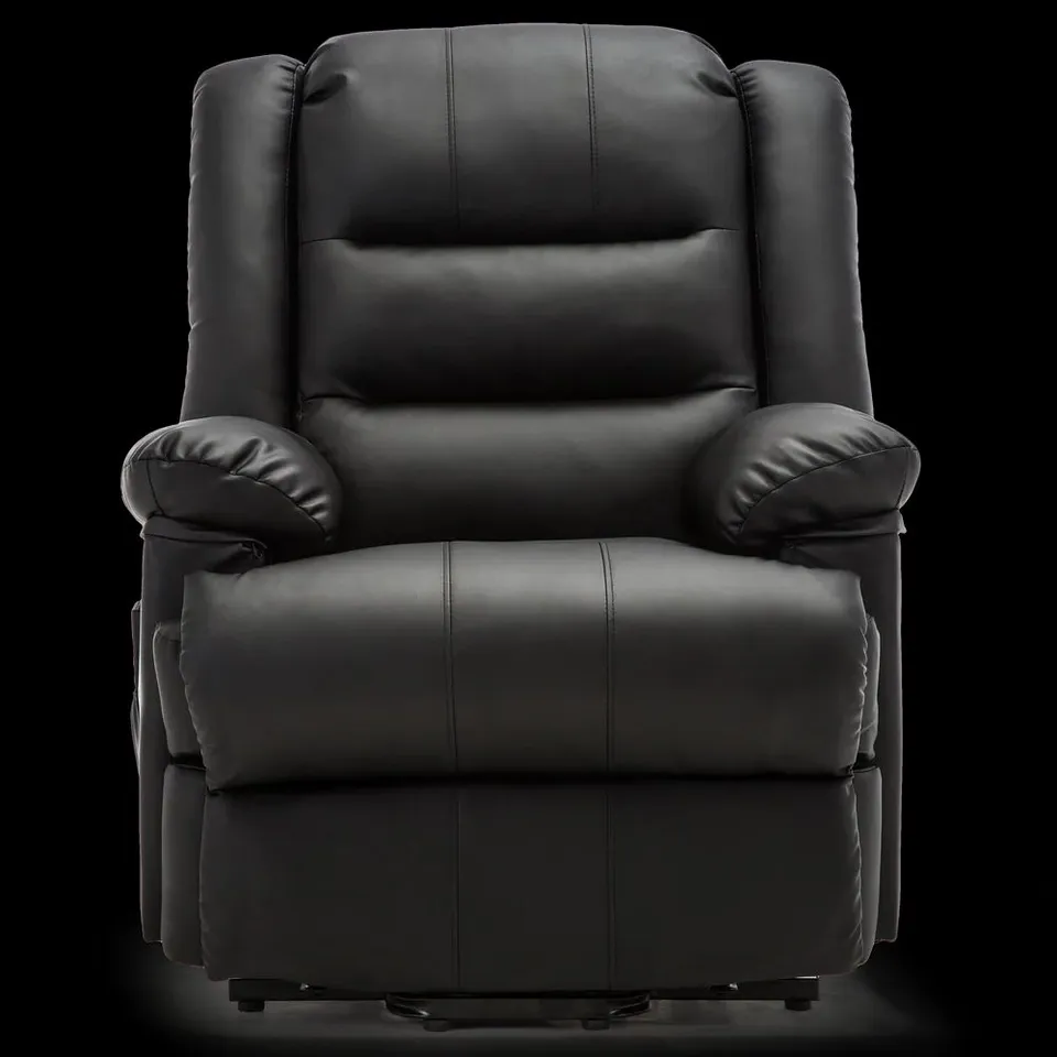 BOXED LOXLEY BLACK FAUX LEATHER RISE RECLINER CHAIR (2 BOXES) RRP £559.99