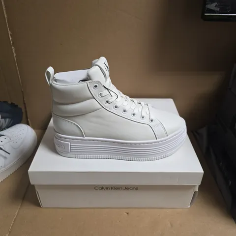 CALVIN KLEIN JEANS TRIPLE WHITE HIGH-TOP SNEAKERS, UK 6