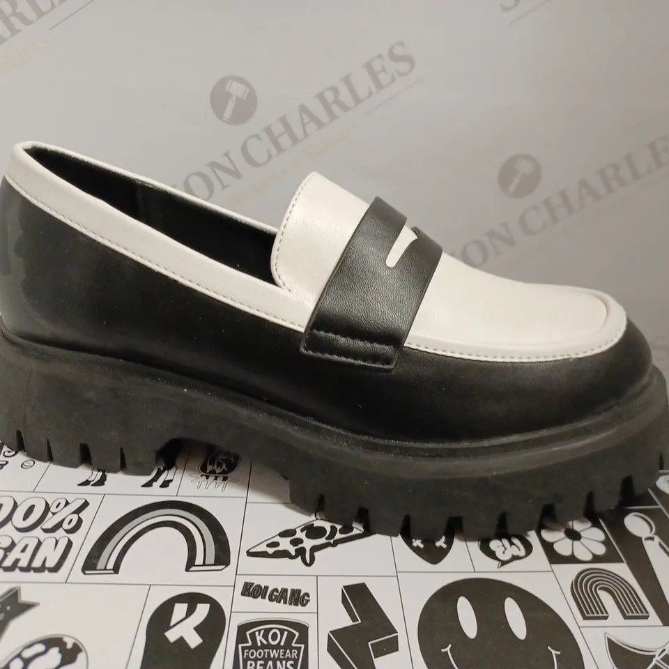 KOI VEGAN WILLOW MONOCHROME LOAFERS - WHITE/BLACK SIZE 6