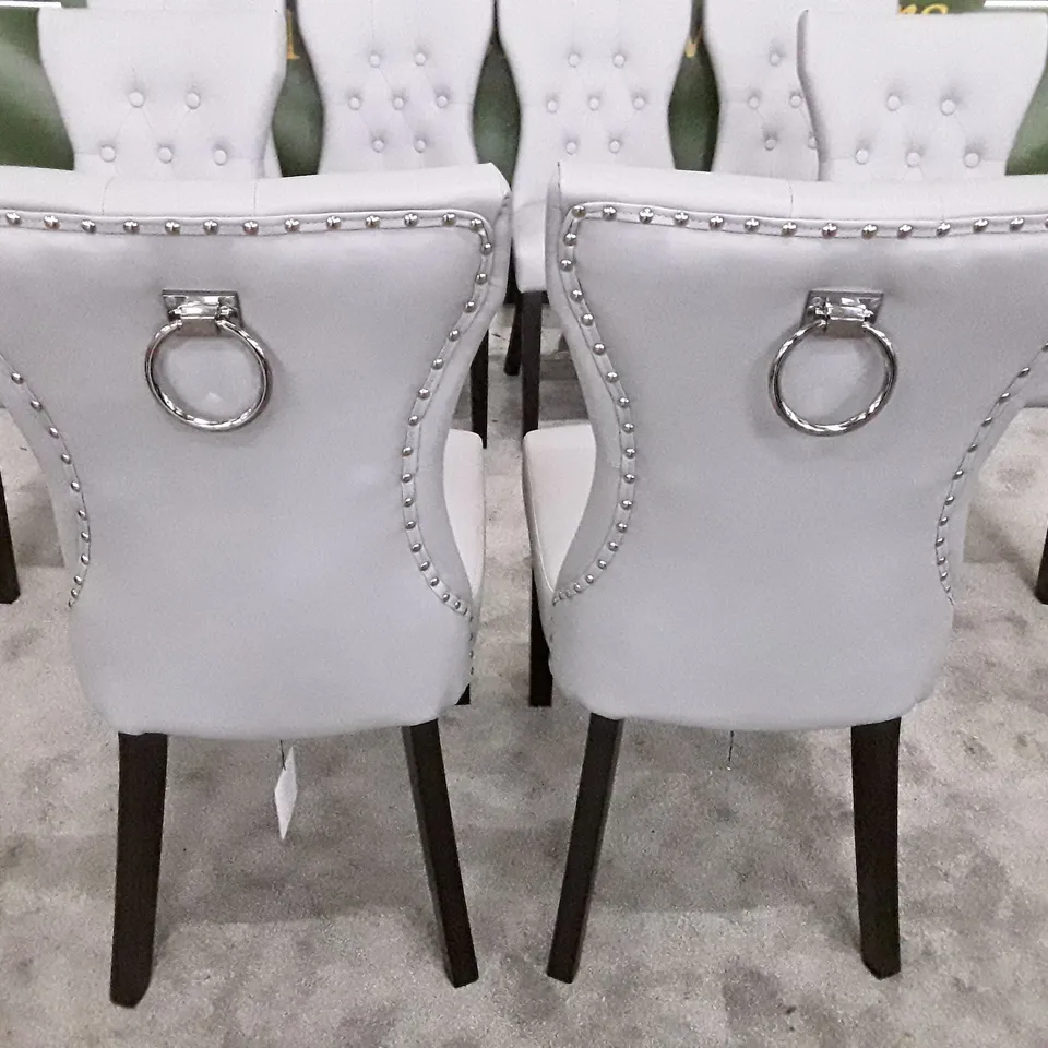 SET OF 8 KENSINGTON LIGHT GREY LEATHER BUTTON BACK DINING CHAIRS (BLACK LEG)