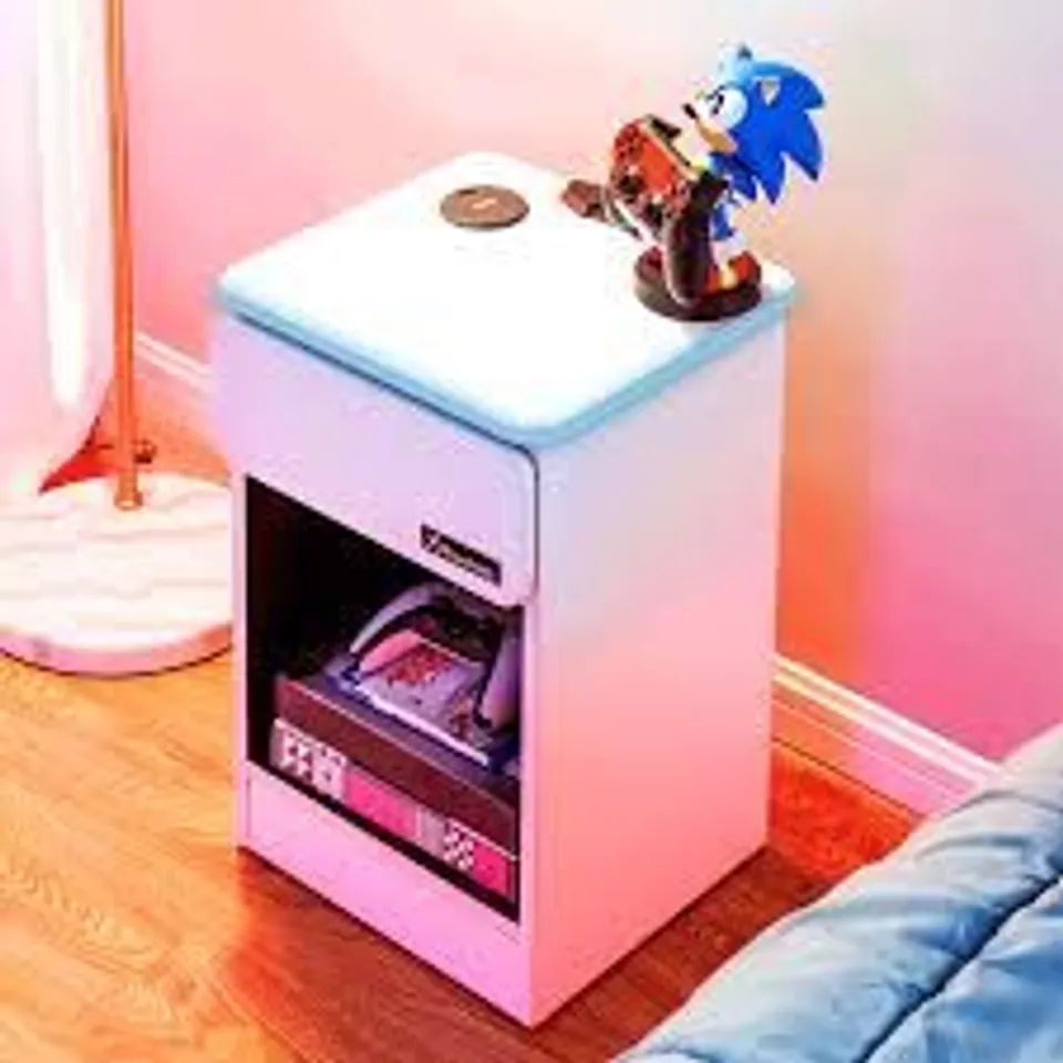 BOXED X ROCKER CARBON TEK LED CHARGING PAD BEDSIDE TABLE - WHITE (1 BOX)