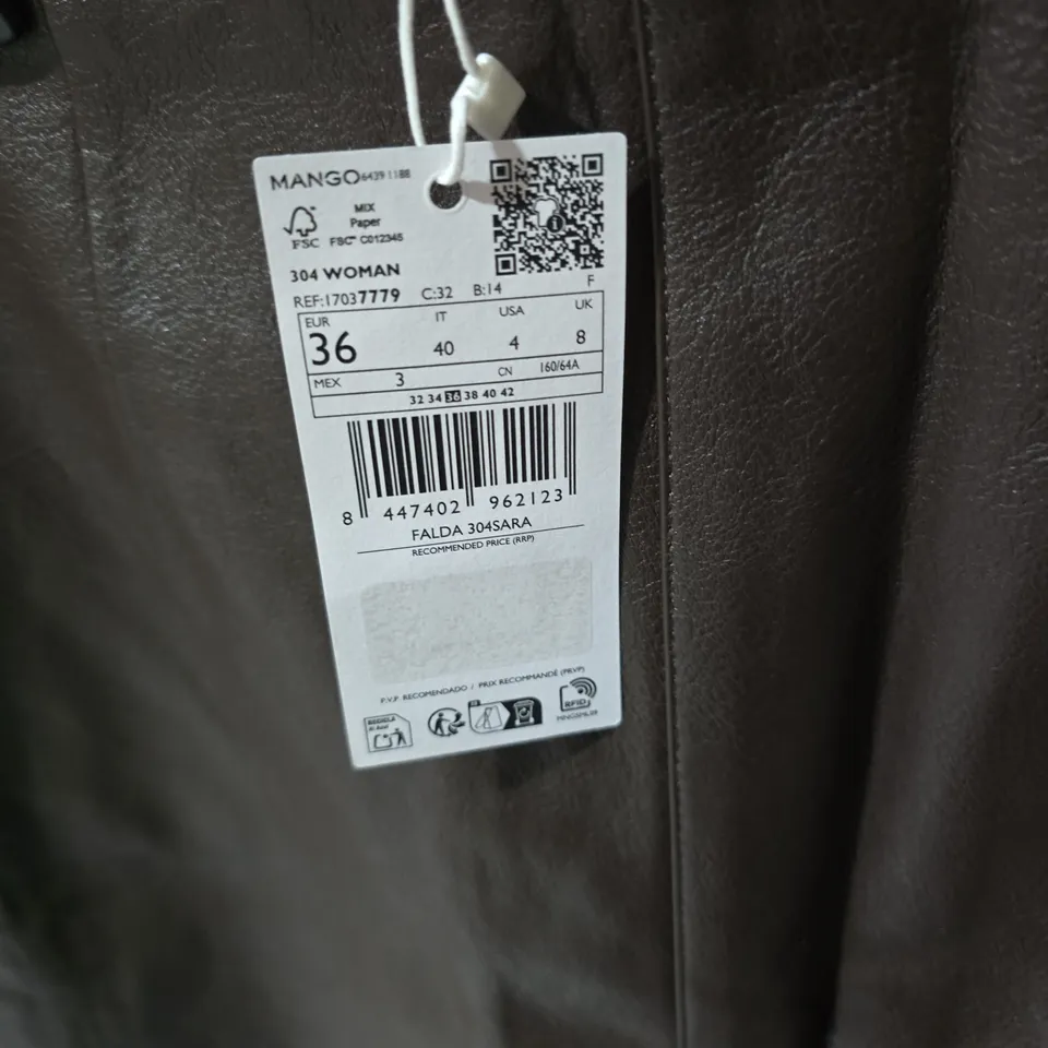 MANGO MNG WOMEN'S BROWN LEATHER-LOOK SKIRT – UK 8 (EU 36)