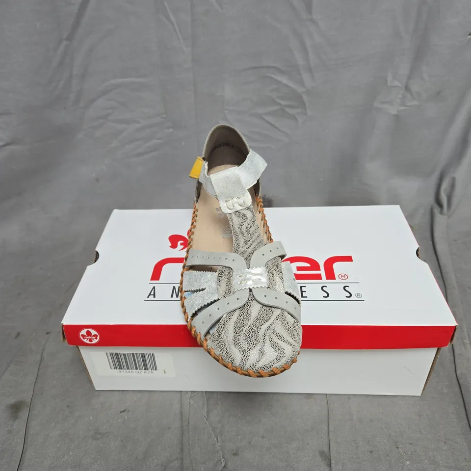 RIEKER SILVER/PLATINUM SANDAL SIZE 41 BOXED