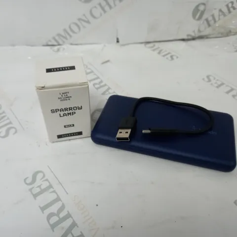 2 ITEMS TO INCLUDE BELKIN BOOST CHARGE POWER BANK AND SELETTI SPARROW LAMP BULB