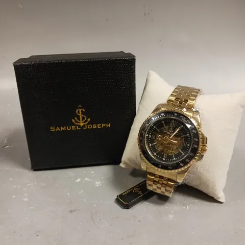 SAMUEL JOSEPH SKELETON MECHANISM GOLD COLOUR CASE WATCH