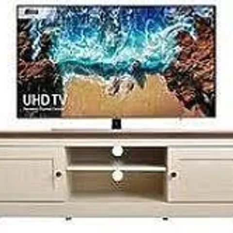 BOXED DEVON IVORY/WALNUT TV CABINET (1 BOX)