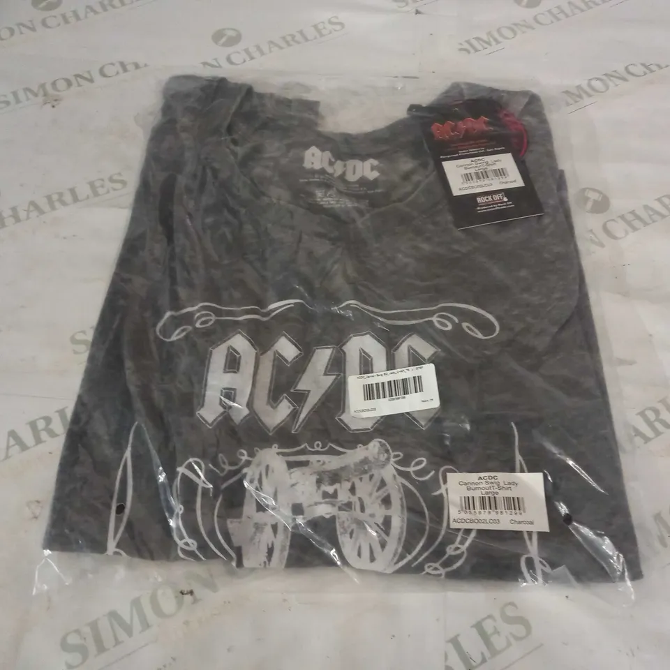 ACDC CANNON SWING LADY BURNOUT T-SHIRT IN GREY - LARGE