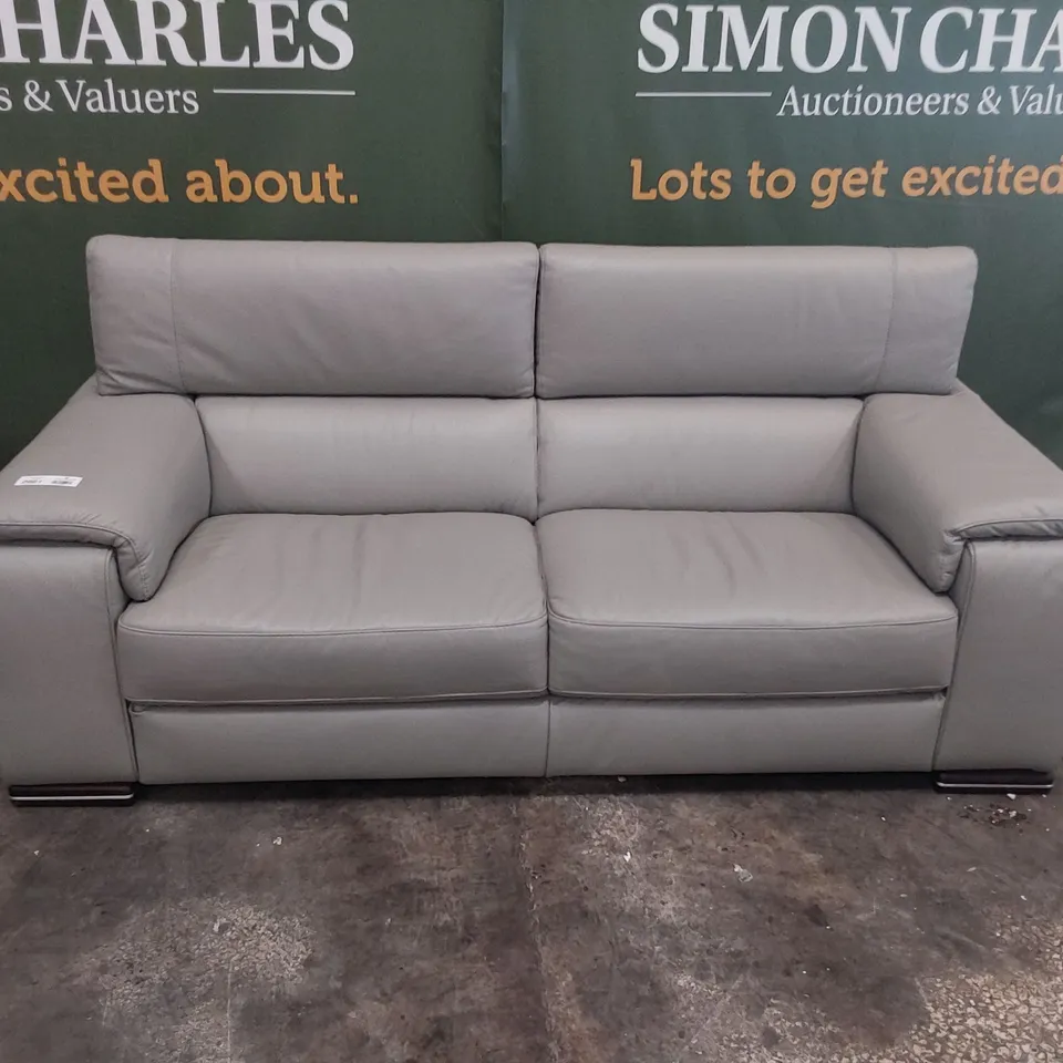 QUALITY ITALIAN DESIGNER MELO THREE SEATER SOFA LIGHT GREY LEATHER 