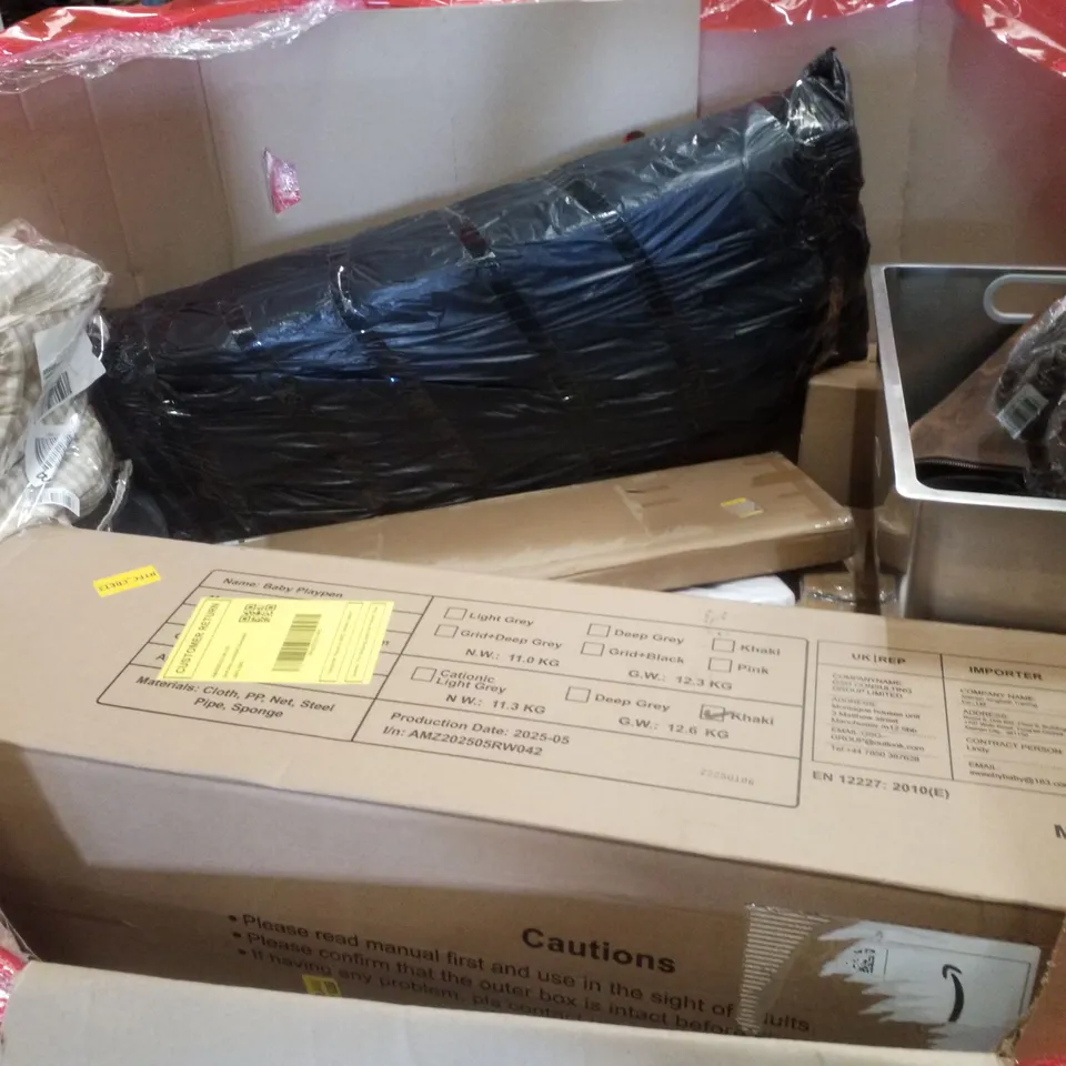 PALLET CONTAINING ASSORTED PRODUCTS INCLUDING BABY PLAYPEN, BATH MAT, PICTURE FRAME SET & CLOSET TENSION RACKS