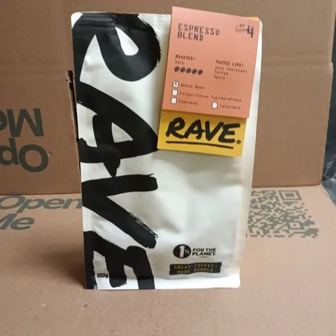 RAVE WHOLE BEAN ESPRESSO BLEND COFFEE – 250G BAG