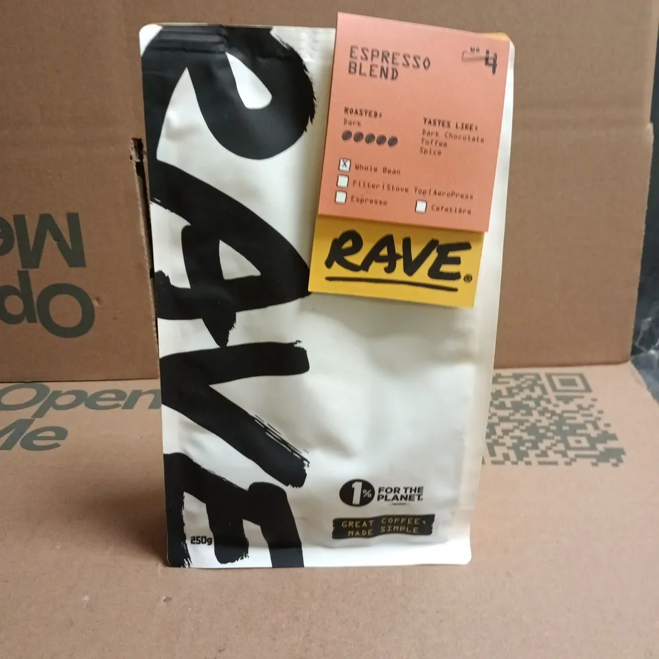 RAVE WHOLE BEAN ESPRESSO BLEND COFFEE – 250G BAG