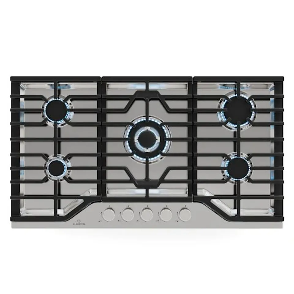 TURBOCAST 90CM GAS HOB 5 BURNERS SILVER