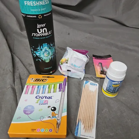 APPROXIMATELY 15 ASSORTED HOUSEHOLD ITEMS TO INCLUDE PENS, FILTER CARTRIDGES, DRAIN CLEANER ETC