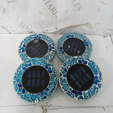 BOXED BELL & HOWELL SET OF 4 GLASS MOSAIC DESIGN SOLAR DISK LIGHTS