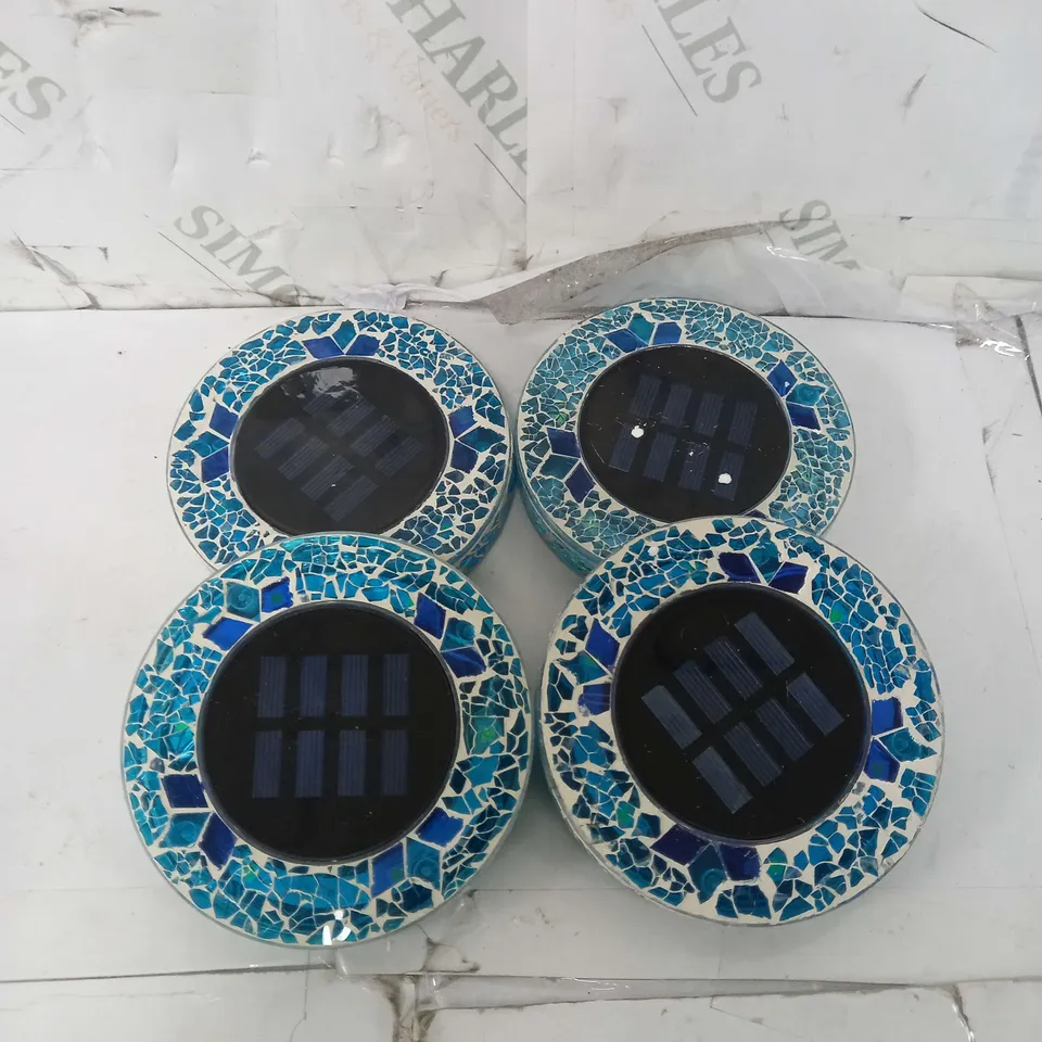 BOXED BELL & HOWELL SET OF 4 GLASS MOSAIC DESIGN SOLAR DISK LIGHTS