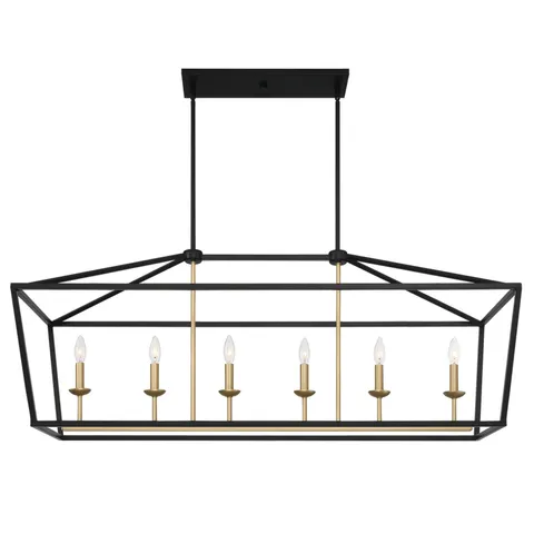 BRAND NEW BOXED 6 LIGHTS KITCHEN ISLAND LINEAR PENDANT CHANDELIER - CLASSIC BLACK & BRASS DUST