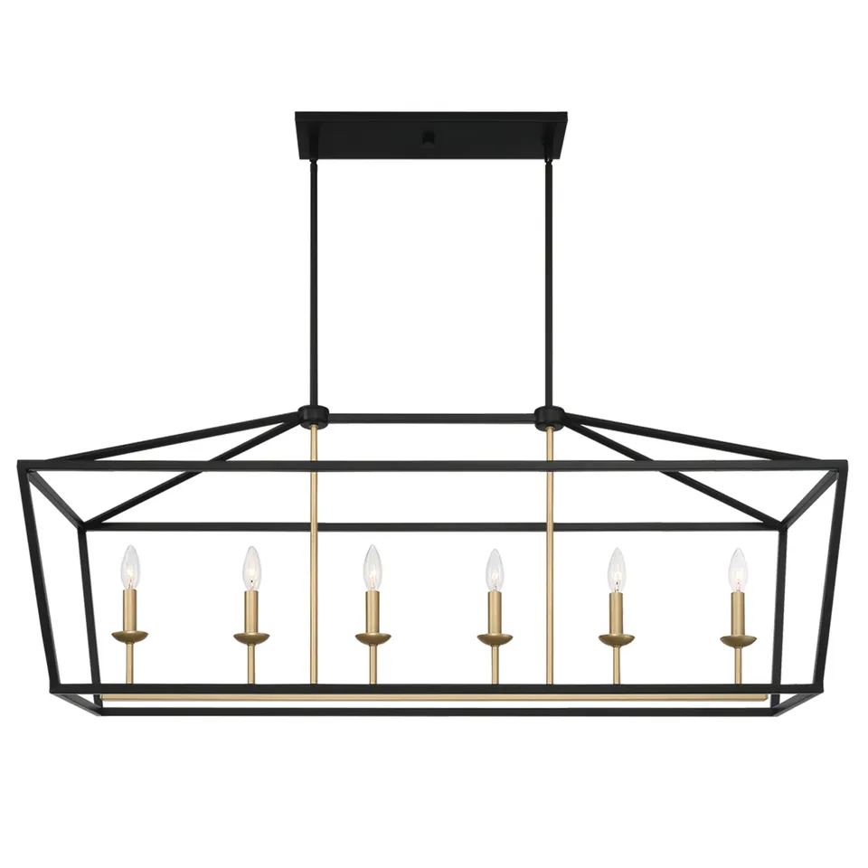 BRAND NEW BOXED 6 LIGHTS KITCHEN ISLAND LINEAR PENDANT CHANDELIER - CLASSIC BLACK & BRASS DUST