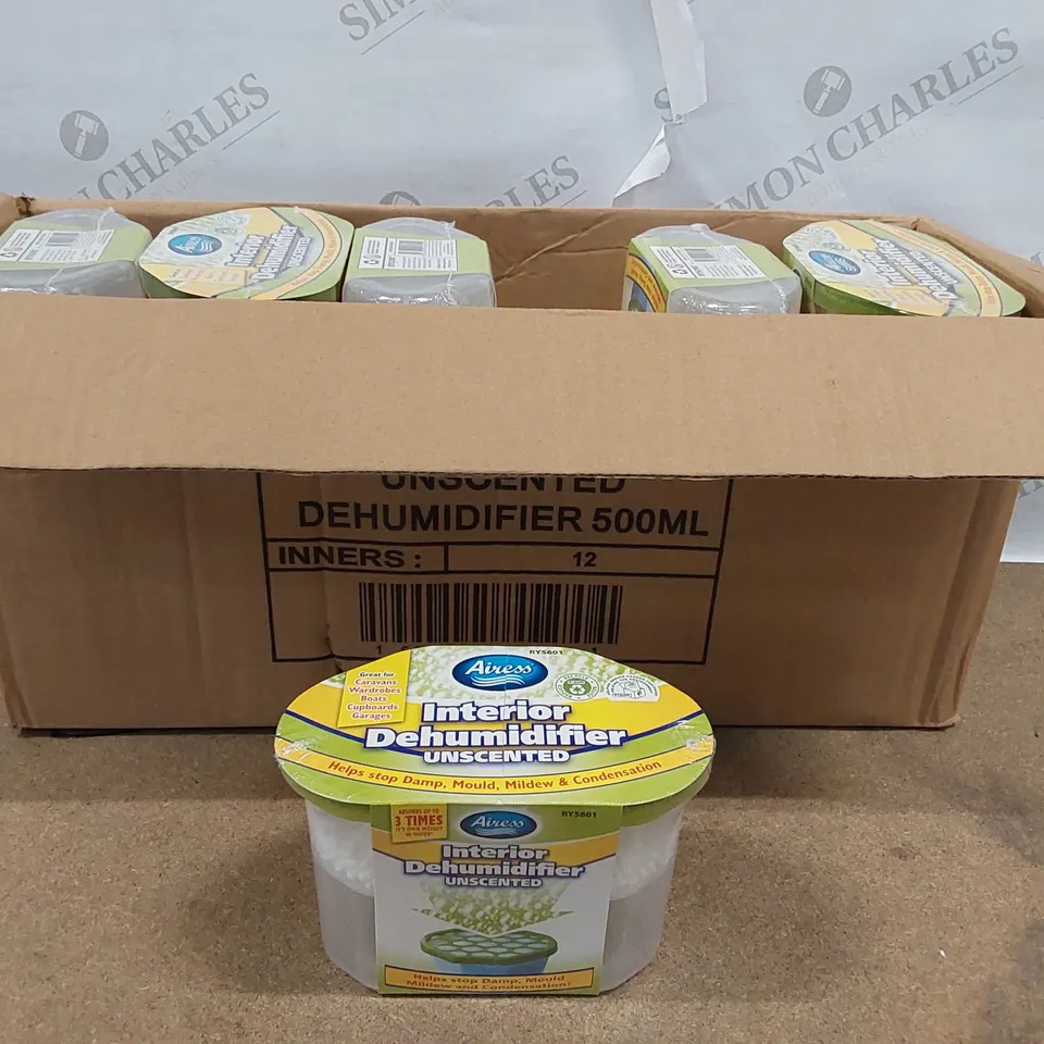 BOX OF 12X 500ML AIRESS UNSCENTED INTERIOR DEHUMIDIFIERS (1 BOX)