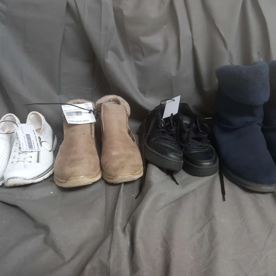 LARGE BOX OF ASSORTED DESIGNER SHOES IN VARIOUS COLOURS, STYLES, AND SIZES TO INCLUDE VIONIC, SKETCHERS, AND STRIVE ETC.