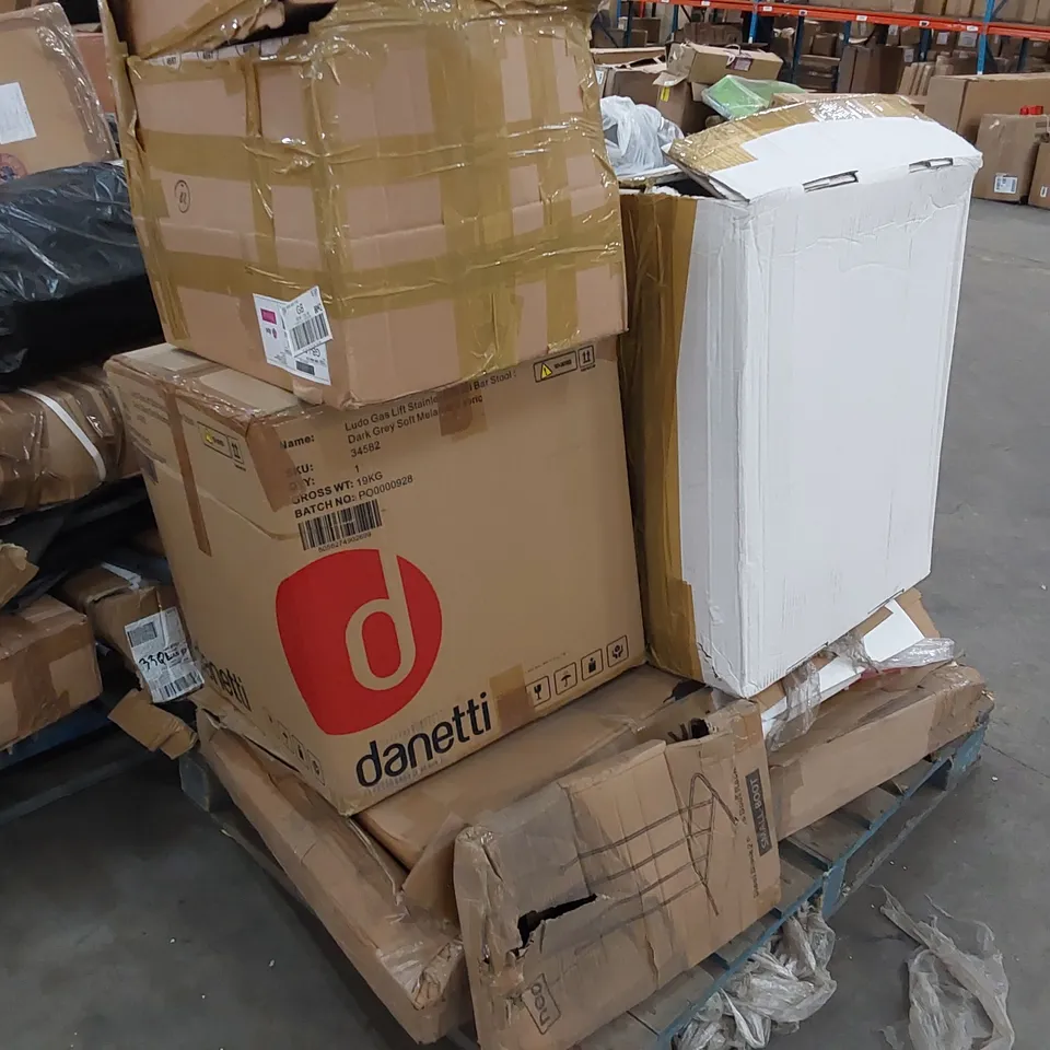 PALLET OF ASSORTED HOUSEHOLD ITEMS AND FURNITURE PARTS