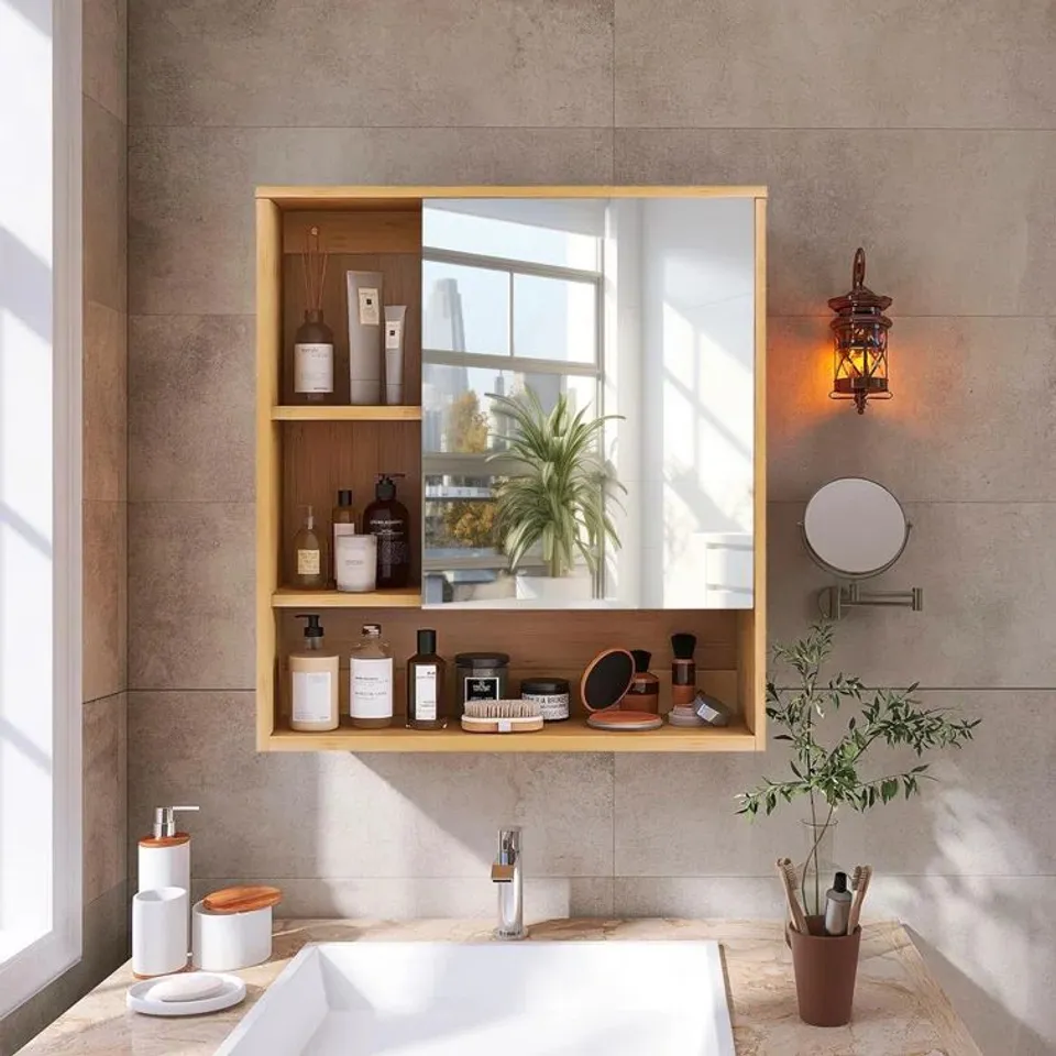 BOXED NARLOCK BAMBOO WALL MOUNTED BATHROOM CABINET