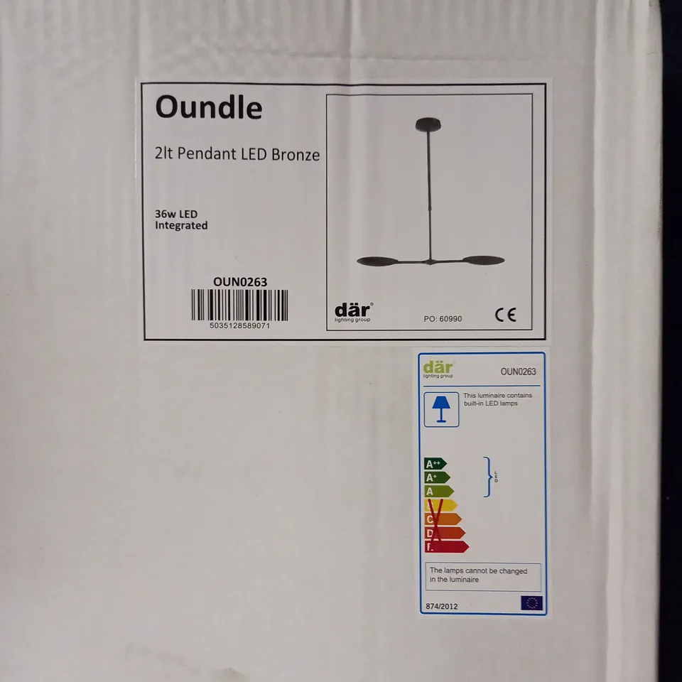 BOXED BRAND NEW DAR LIGHTING OUNDLE 2 LIGHT PENDANT BRONZE LED