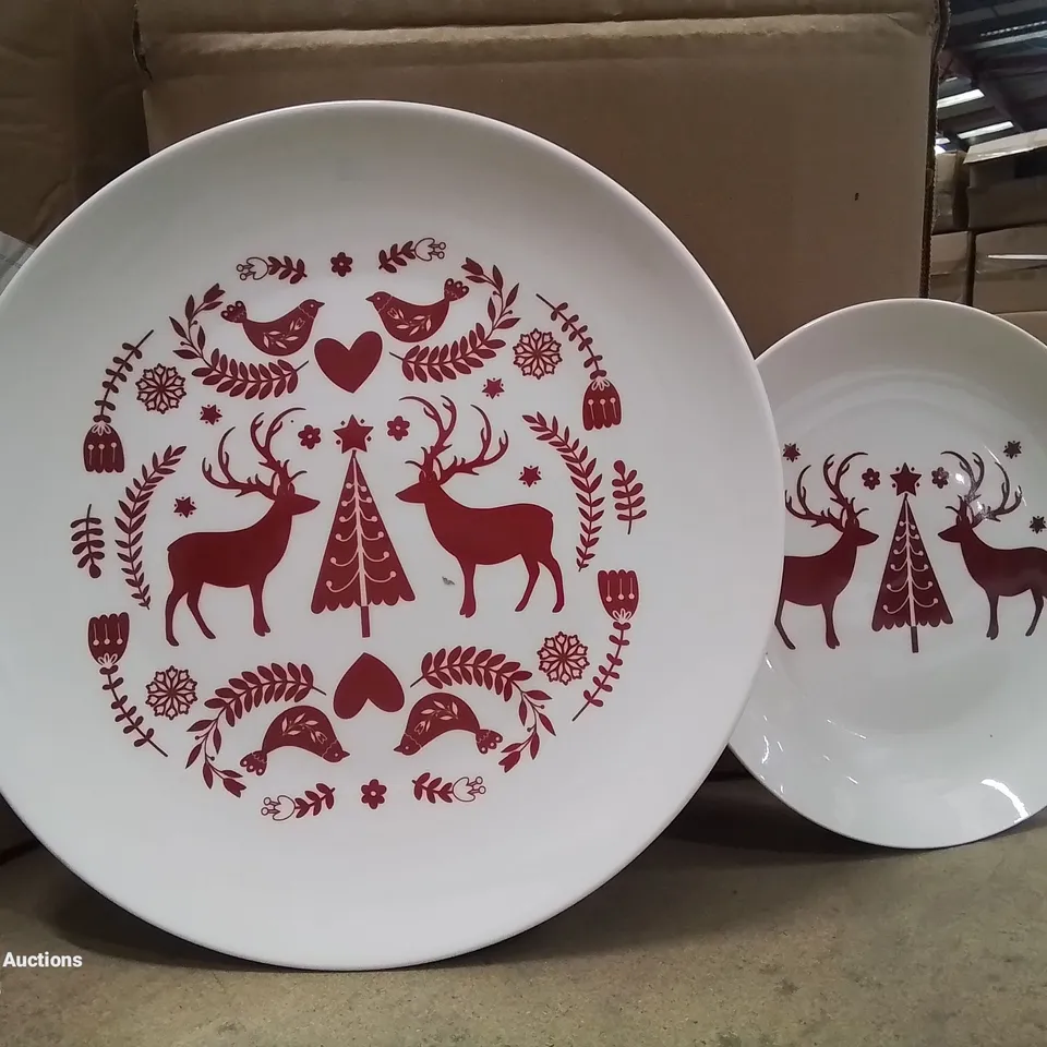 BOXED 12 PIECE FESTIVE DINNERWARE SET, 