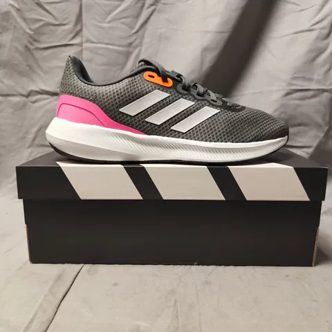 BOXED PAIR OF ADIDAS RUNFALCON 3.0 WOMEN'S SHOES IN GREY/WHITE/PINK SIZE UK 6.5
