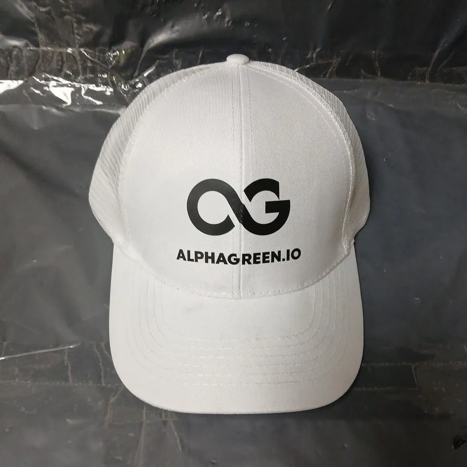 APPROXIMATELY 10 ALPHAGREEN.IO CAP – WHITE MESH-BACK BASEBALL HAT