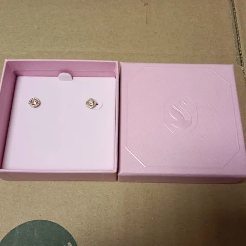 BOXED SWAROVSKI STUD EARRINGS ROSE GOLD TONE & CRYSTALS SQUARE SHAPED 