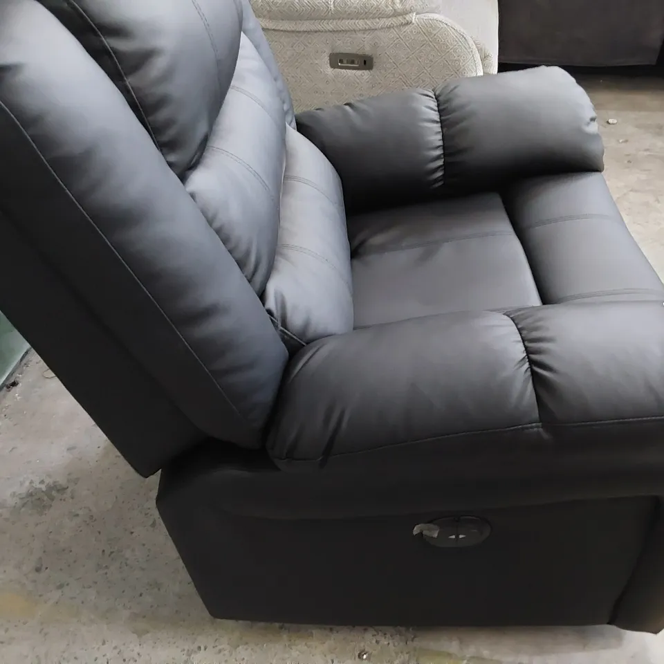 DESIGNER POWER RECLINING EASY CHAIR BLACK LEATHER 