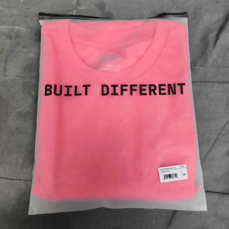 BAGGED BUILT DIFFERENT CREW NECK IN ORANGE PINK- 2XL