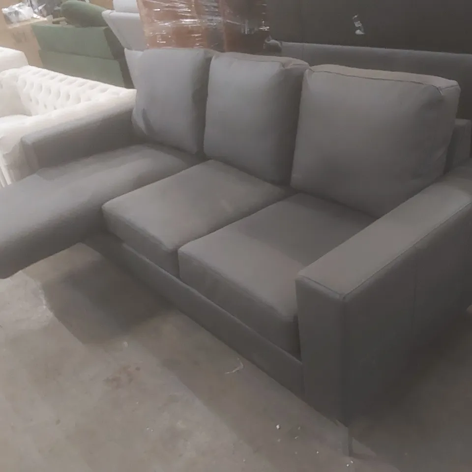 DESIGNER GREY FAUX LEATHER UPHOLSTERED CHAISE SOFA