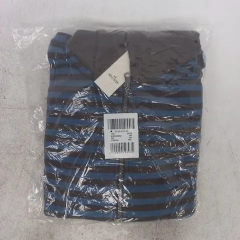 BAGGED HOLLISTER ZIP-THROUGH HOODED TOP IN BLUE/BROWN SIZE SMALL