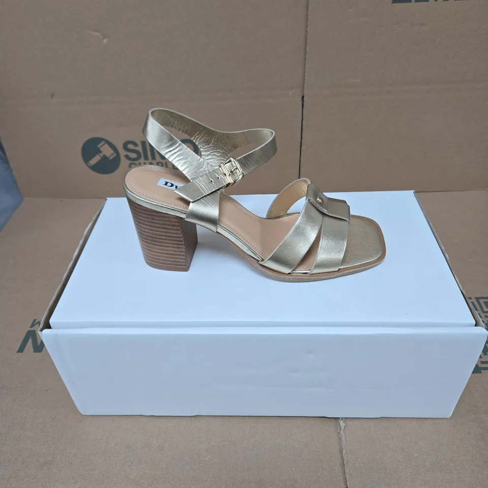 DUNE LONDON JESSIA BLOCK HEEL SANDALS GOLD SIZE 6