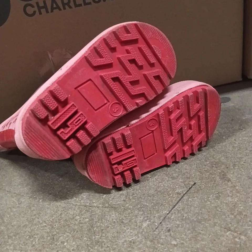 KIDS' PINK HEART PATTERN RAIN BOOTS SIZE 3