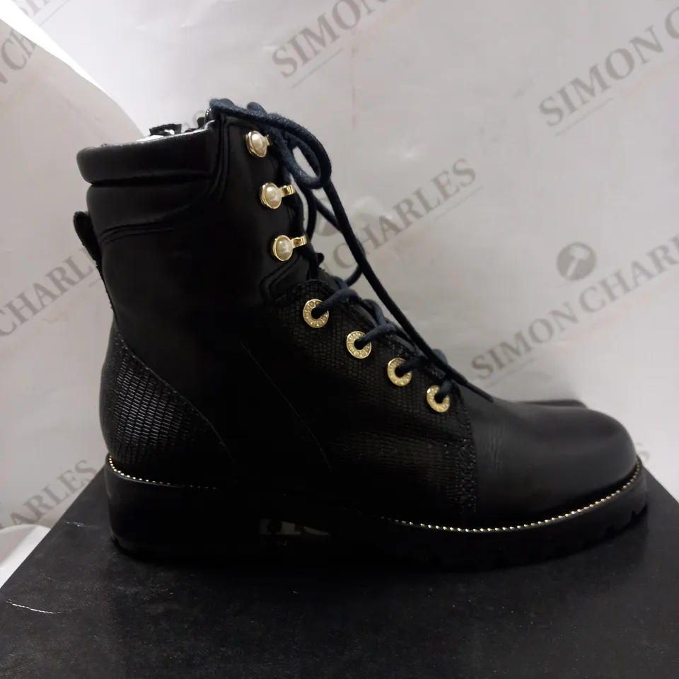 DUNE LONDON BLACK POM POM BIKER BOOTS - SIZE 4