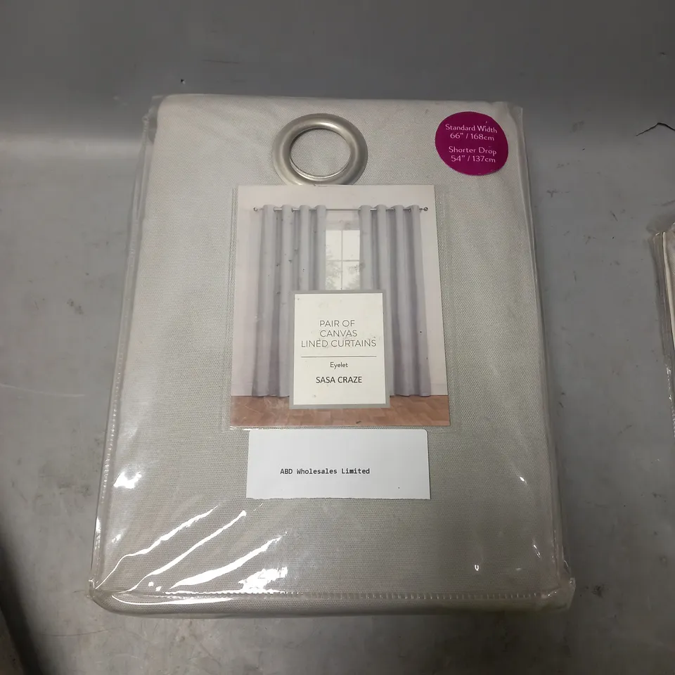 SEALED SASA CRAZE PAIR OF CANVAS LINED EYELET CURTAINS IN GREY - W66X54D INCH