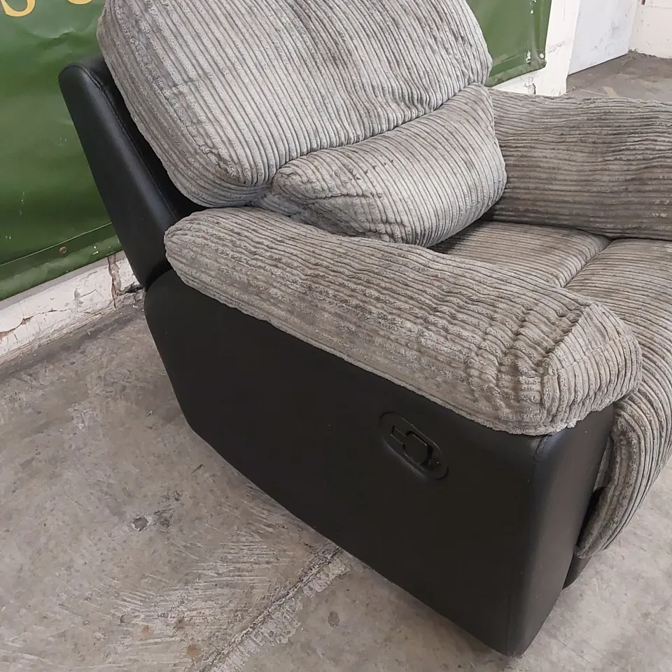 DESIGNER MANUAL RECLINER CHAIR IN CORDUROY FABRIC AND LEATHER - BLACK/GREY