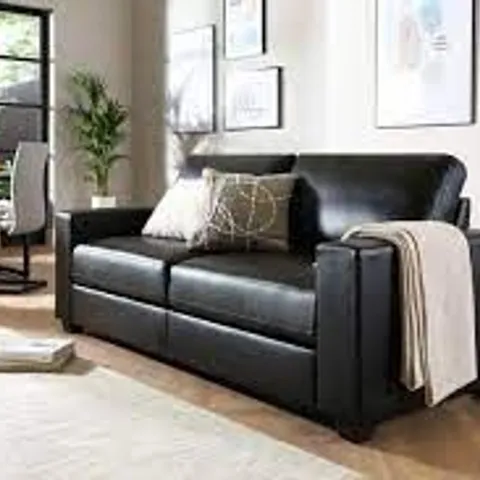 BOXED MISSION BLACK LEATHER 3 SEATER SOFA (1 BOX)