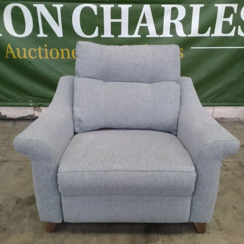 QUALITY DESIGNER G-PLAN RILEY ELECTRIC RECLINER SNUGGLER - PIERO CAROLINA BLUE FABRIC